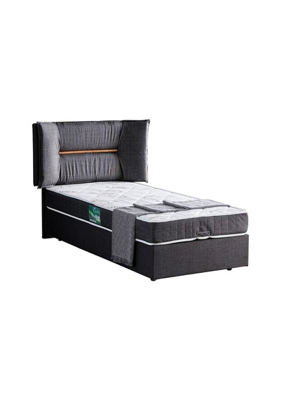 Setaymobilya Baza, Lizbon Tek Kişilik Baza + Başlık + Comfort Yatak, Antrasit