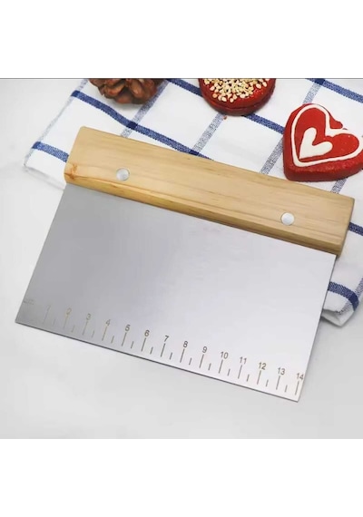 Hamur Spatula Kazıyıcı Şekillendirici Kesici Paslanmaz Çelik Kare 15 Cm Bambu Saplı Çelik Kahverengi Diğer