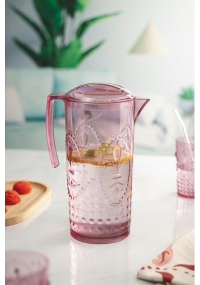 Akrilik Mürdüm Sürahi 2,3 Lt Ve 6'lı & Su Meşrubat Kahve Yanı Bardağı 400 Ml Seti