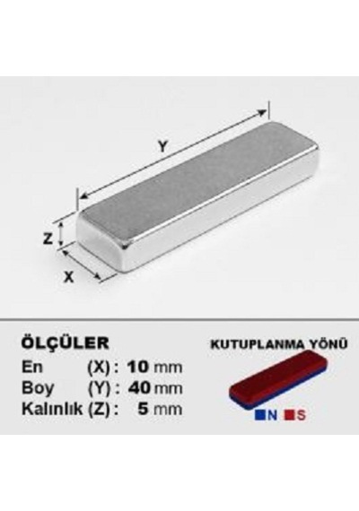 5 Adet 40Mm X 10Mm X 5Mm Köşeli Güçlü Neodyum Mıknatıs