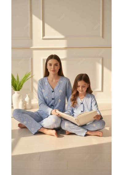 Divinus Panda Desenli Kız Çocuk Pijama Takımı Mavi