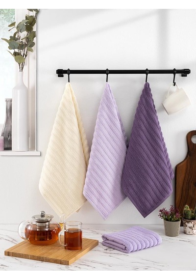 Mutfak Havlu Şal Seti 4 Lü Ramla Softline Çizgili Dokuma Renkli - 40x65 Cm Antrasit - Krem