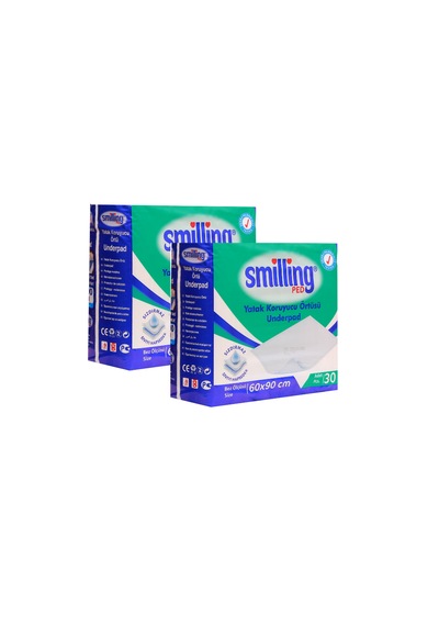 Smilling Pet Köpek Çiş Pedi Yatak Koruyucu Örtüsü Mavi 2 x 30'lu 60 x 90 CM