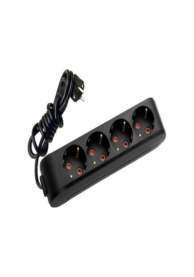 Siyah 4'lü Topraklı Anahtarsız Elektrik Prizi 0.13 M