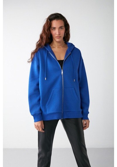 Grimelange Alena Basic Oversize Lacivert Tekli Sweatshirt