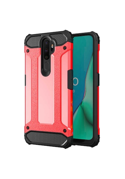 Kilifone - Oppo Uyumlu A5 2020 - Kılıf Çift Katman Zırh Tank Crash Military Kapak - Kırmızı