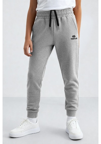 Tommylife Gri Melanj Standart Fit Manşetli İnce Erkek Çocuk Eşofman Alt - 11062 Gri Melanj