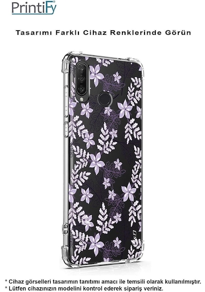Samsung Galaxy A26 İle Uyumlu Floral Lila Baskılı Şeffaf Köşe Korumalı Antişok Kılıf
