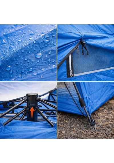 Buffer 4 Kişilik Otomatik Kamp Çadırı Çift Katmanlı, Suya Dayanıklı, Hızlı Kurulum Outdoor Aile Ve Doğa Çadırı 200x20 Mavi - Turuncu