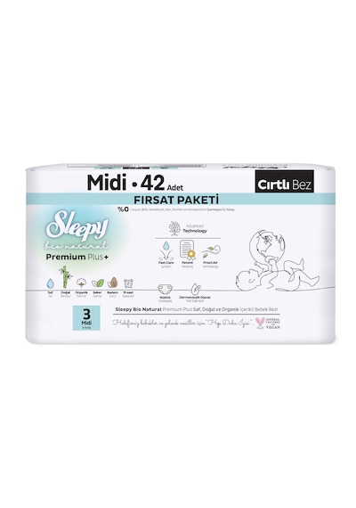 Sleepy Bio Natural Premium Plus Fırsat Paketi Bebek Bezi 3 Numara Midi 42 Adet