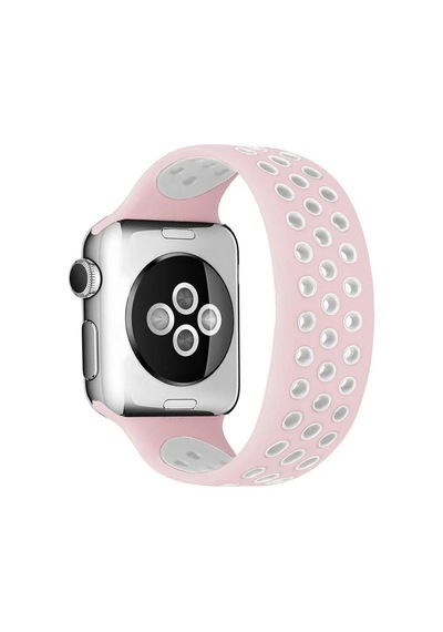 Apple Watch 42mm Uyumlu Ayarlı Delikli Silikon Kordon - Pembe-beyaz