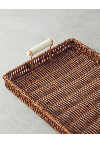 Boho Plastik Rattan Tepsi 30x22x3 Cm Kahverengi