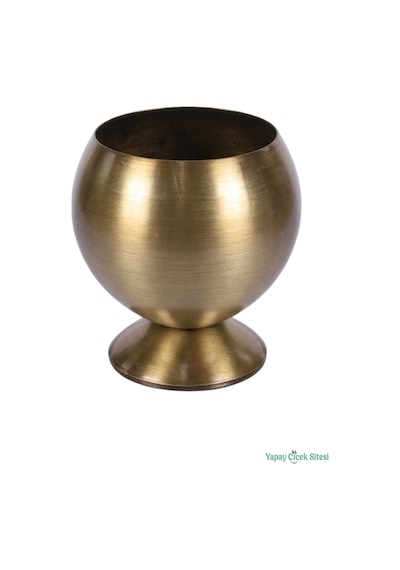 Yapay Çiçek Sitesi Metal Dekoratif Küre Saksı 12 Cm Bronz