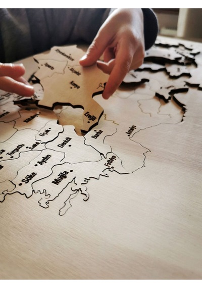 Ahşap Türkiye Haritası, Yapboz, Puzzle Streçli/kutusuz - 50x27,50cm
