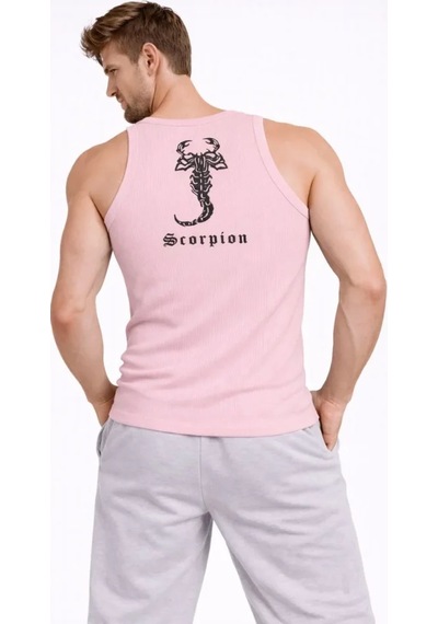 Etiler Collection Erkek Fitilli Atlet Sıfır Yaka Slim Fit Arka Baskılı Spor Atlet - Pembe
