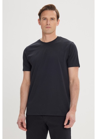 Ac&co Erkek Sıyah Slim Fit Dar Kesim Pamuklu Bisiklet Yaka Tişört SIYAH