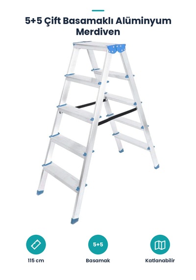 5+5 Çift Basamaklı Alüminyum Merdiven Standart