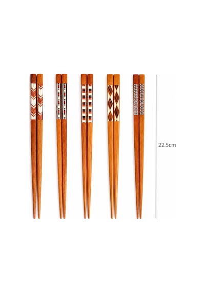 Valkyrie 5 Çift Ahşap 22,5cm Yemek Çubuğu Seti Hediyelik Kutulu Japon Çin Kore Sushi Chopstick