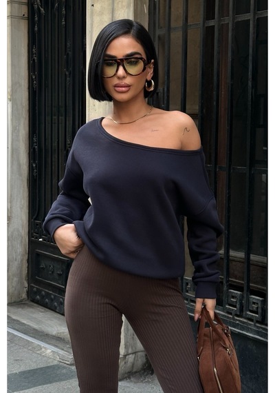 Meecy Omuz Detaylı Uzun Kollu Zr Model Sweatshirt Lacivert Lacivert