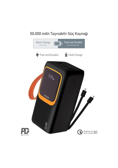 50.000 Mah Powerbank 50000 Powerbank Hızlı Şarj Pd Kablolu Fenerli Type C Renkli