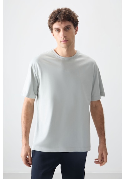 Air Jones Tommy Life Taş %100 Pamuk Kalın Yumuşak Dokulu Oversize Fit Basic Erkek T-shirt - 88353 Taş