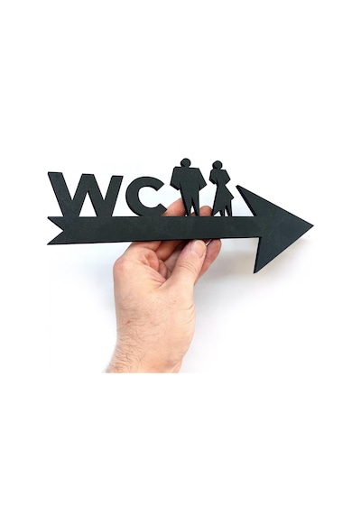 Cajuart Siyah Ahşap Ok Üzeri Erkek Kadın Wc Tuvalet Yönlendirme Uyarı Levhası