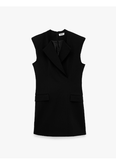 Koton Regular Fit A Kesim Kruvaze Yaka Kolsuz Mini Elbise Siyah 7wak80008uw