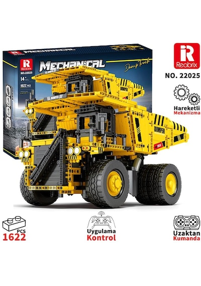 Reobrix Technic 22025 Damperli Kamyon Kumanda&motorlu Yaratıcı Yapı Blok Seti Building Blocks Dump Truck - 1622 Parça