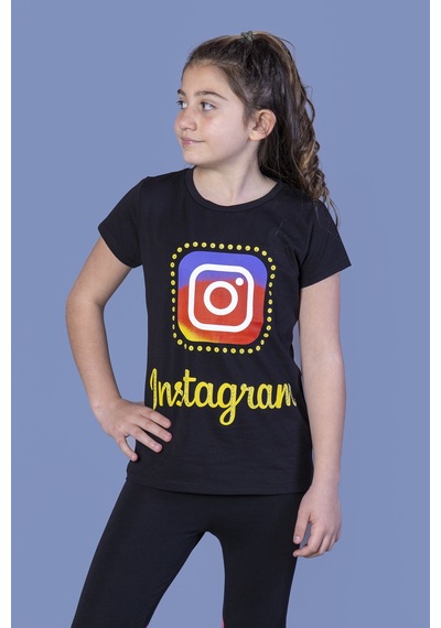 Toontoy Kids Toontoy Kız Çocuk Insagram Baskılı Tişört Siyah