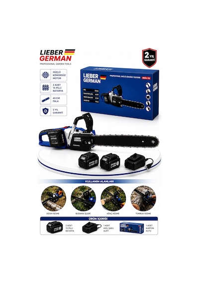 Lieber German Lgdj 21 Volt 15 Pilli Akülü Ağaç Dal Odun Kesme Budama Bıçkı Testere Makinası