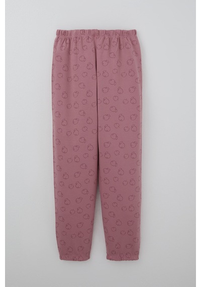 Breeze Kız Çocuk Pijama Takımı Elma Desenli Beli Paçası Lastikli 9-12 Yaş, Gülkurusu