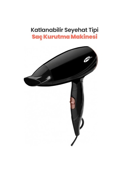 By 4102 Fırtına Saç Kurutma Makinesi, 1600w, 2 Hız Kademeli, Katlanabilir Sap, Kompakt Tasarım, Termostat Korumalı, Siyah