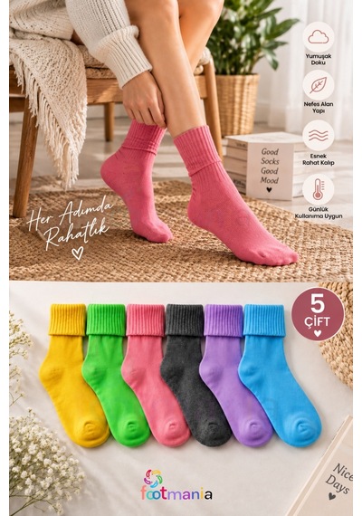 Footmania 5 Çift Kadın Fitilli Kıvrık Bambu Soket Çorap Seti Extra Rahat Çok Renkli Footmania 5 Çift Kadın Fitilli Kıvrık Bambu Soket Çorap Seti Extra Rahat Çok Renkli
