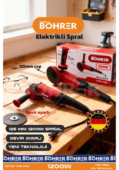 Böhrer Ba011172 Alman Designe 1200w 125mm Yeni Nesil Kuyruklu Açılı Taşlama Profil Kesme Demir Kesme Makinesi