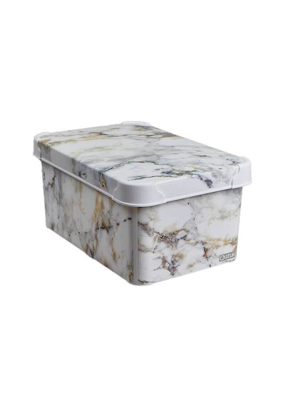 Style Box Marble Desenli 3 Parça Dekoratif Saklama Kutusu Seti Bej Çok Renkli