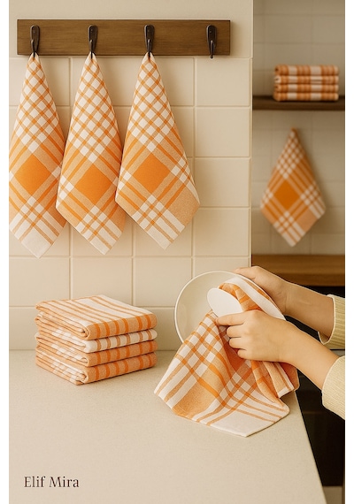 10 Lu Lüks Mutfak Kurulama Bezi Seti 45x65 Cm Table Linen Turuncu