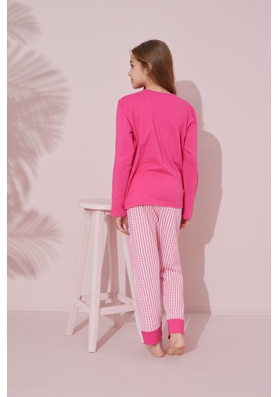 Siyah İnci Pamuklu Örme Pijama Takım 24241061 Fuşya