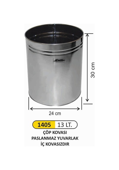 Ofis Tipi Çöp Kovası Paslanmaz Yuvarlak 13 Litre Çelik