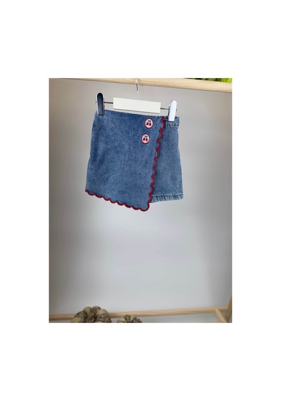 Poala Kids Cherry Denim Şort Etek Mavi