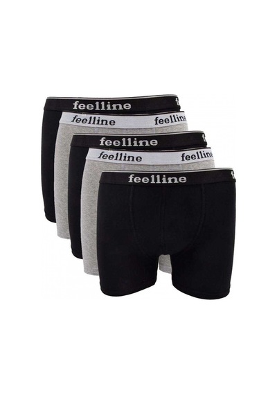 5 Adet Feelline Siyah Ve Gri Pamuklu Doğal Likralı Erkek Boxer M