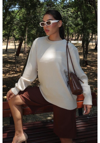 Madmext Bej Bisiklet Yaka Kadın Triko Kazak Mg2494 Bej