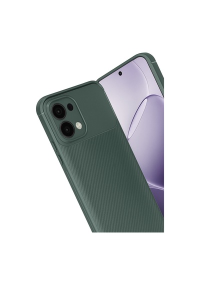 Oppo A6 Pro 4g Uyumlu Kılıf Karbon Tasarım Kamera Korumalı Silikon Telefon Kılıfı Kapak Koyu Yeşil