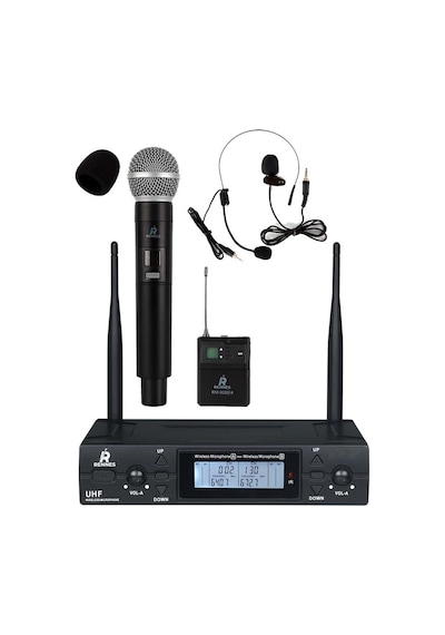 Rennes Rm-900eh Uhf 2x100 Kanal Çiftli Kablosuz El Yaka Headset Mikrofonu Çift Anten Lcd Ekran