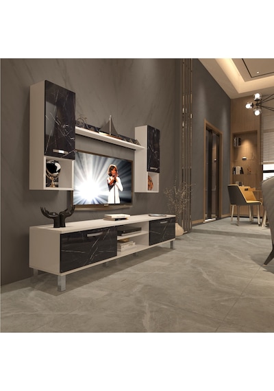 Decoraktiv Eko 5da Mdf Dvd Krom Ayaklı Tv Ünitesi Tv Sehpası Beyaz - Siyah Mermer Decoraktiv Eko 5da Mdf Dvd Krom Ayaklı Tv Ünitesi Tv Sehpası Beyaz - Siyah Mermer