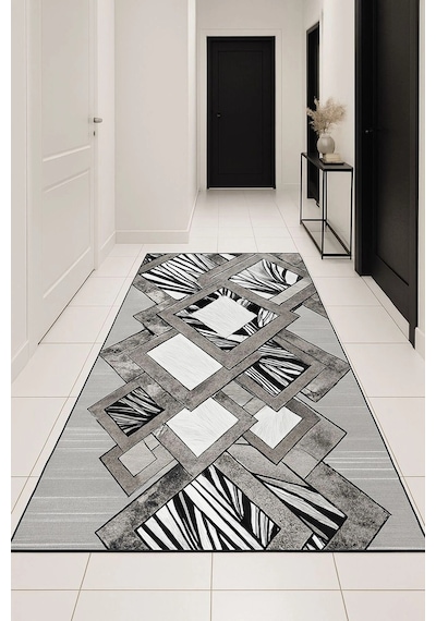 Geometrik Desen Modern Halı Dekoratif Kilim Gri