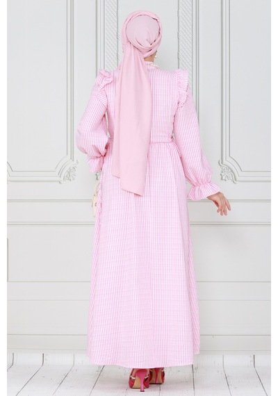 Sevitli Pötükare Fırfır Detaylı Eda Elbise-pembe-4036-pembe Pembe
