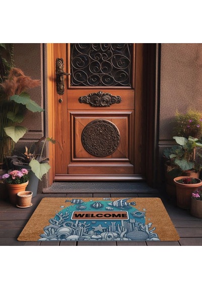 Valerine Life Melek Balıkları Ve Deniz Bitkileri Welcome Kapı Önü Paspası 45x70cm