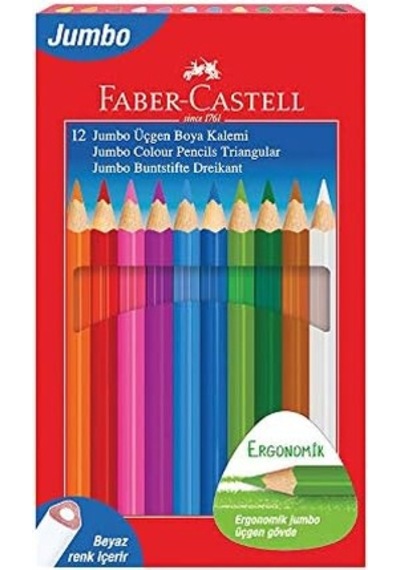Üçgen Boya Kalemi, 12 Renk, Ergonomik Gövde, Beyaz Renk İçerir, Kalın Uçlu, Canlı Ve Örtücü Renkler 103 Ivory