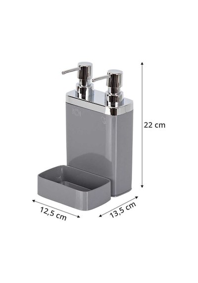 Gri Sünger Hazneli Mutfak Sıvı Sabunluk 300 Ml Ve Bulaşık Deterjanlık 500 Ml Gri