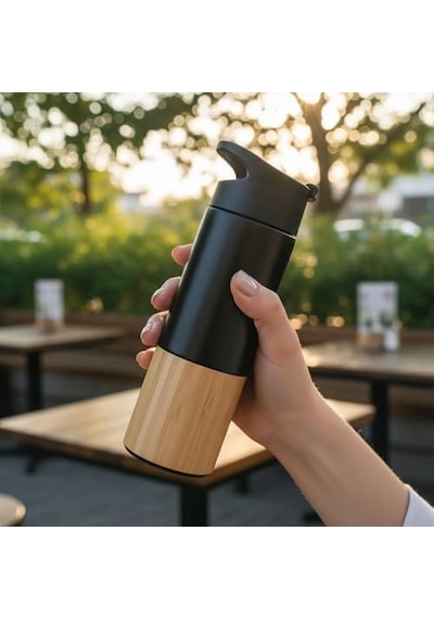 450 Ml Bambu Kaplamalı Çelik Termos - Siyah, Mavi Ve Kırmızı Renk Seçenekli Sızdırmaz Isı Yalıtımlı Seyahat Termosu Siyah Açık Beyaz